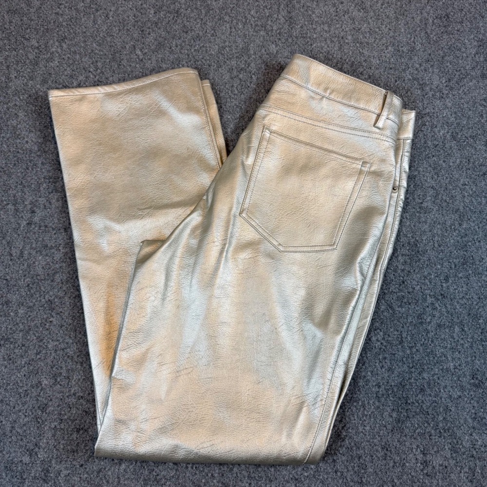 HM Metallic Festival Silver Faux Leather Straight Leg Pants Women's10 High Waist